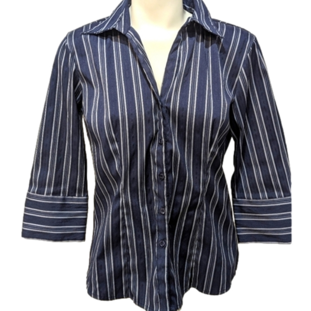 DCC stretch blue button down with stripes